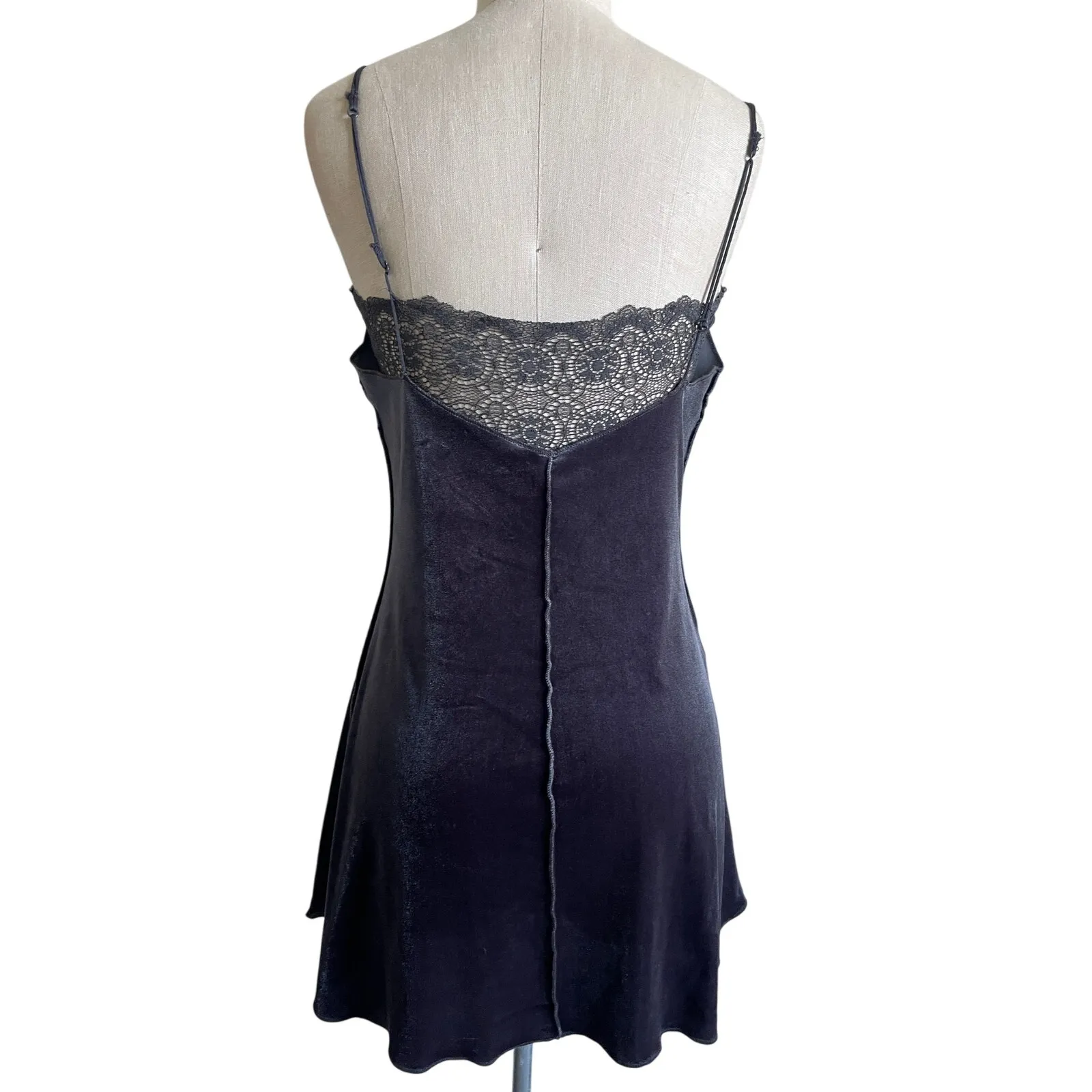 Free People Velvet Slip Gray Mini Lace Dress Small 90s Grunge Y2K - Image 7