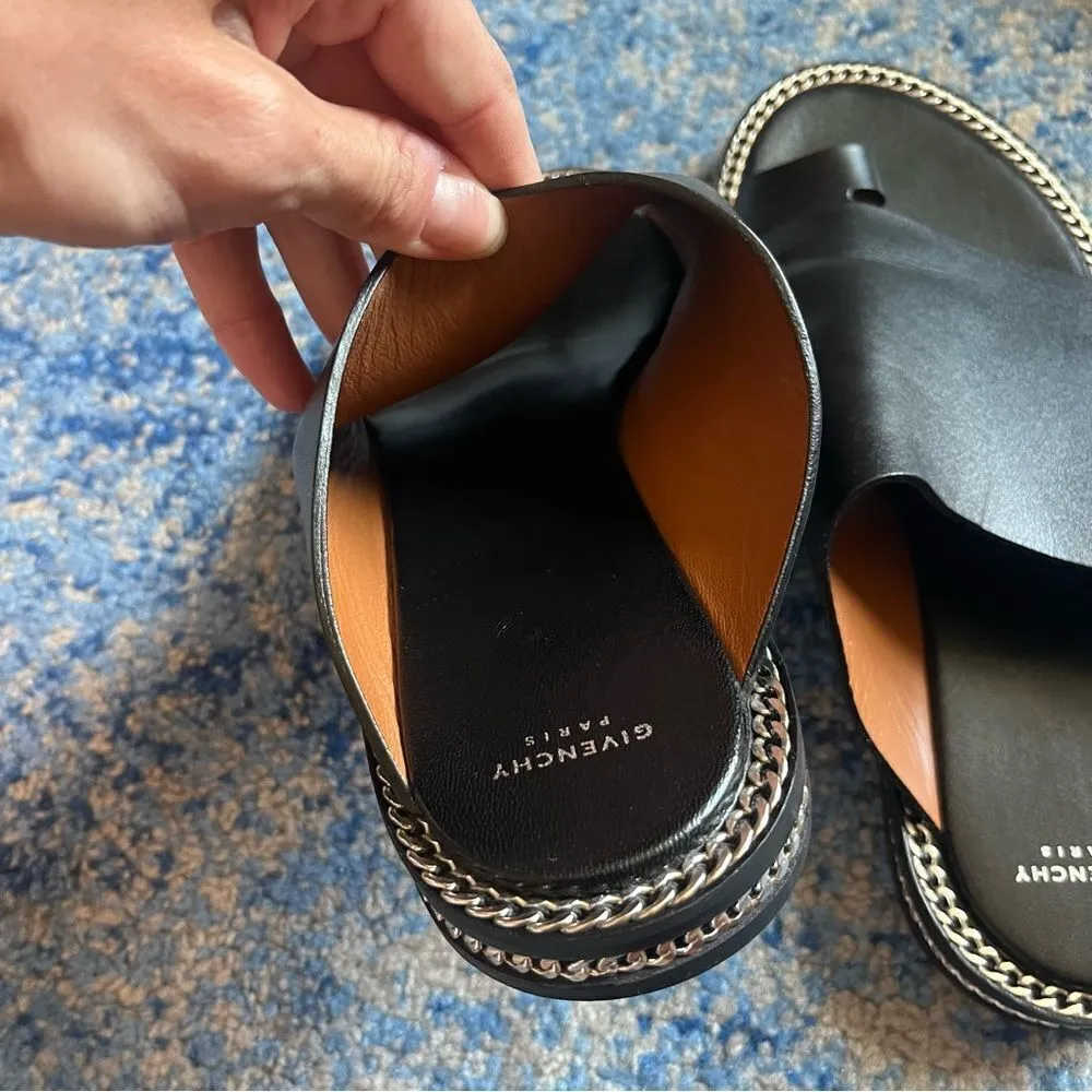 Givenchy  Black Leather Chain Accent Slides - Image 11