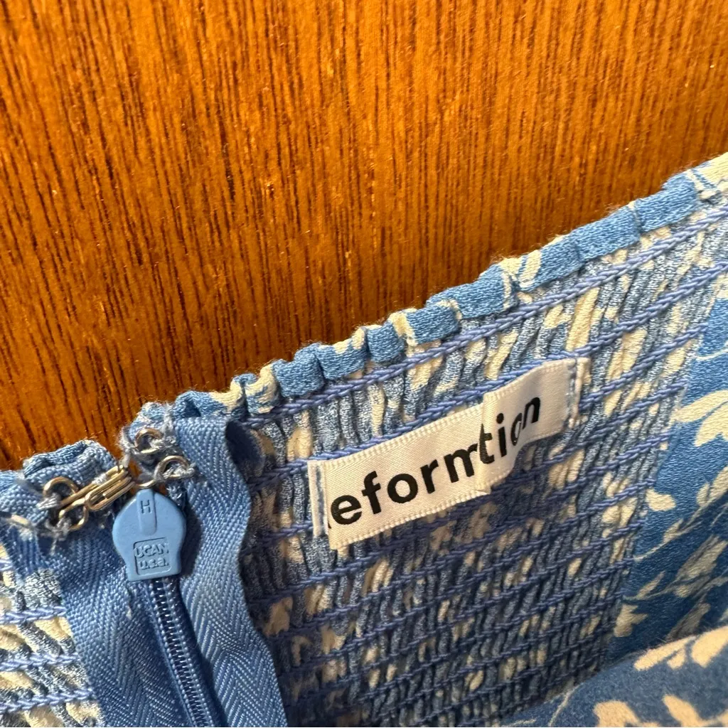 Reformation Mica Dress Puff Long Sleeve Midi Floral Wallflower Blue 16 - Image 10