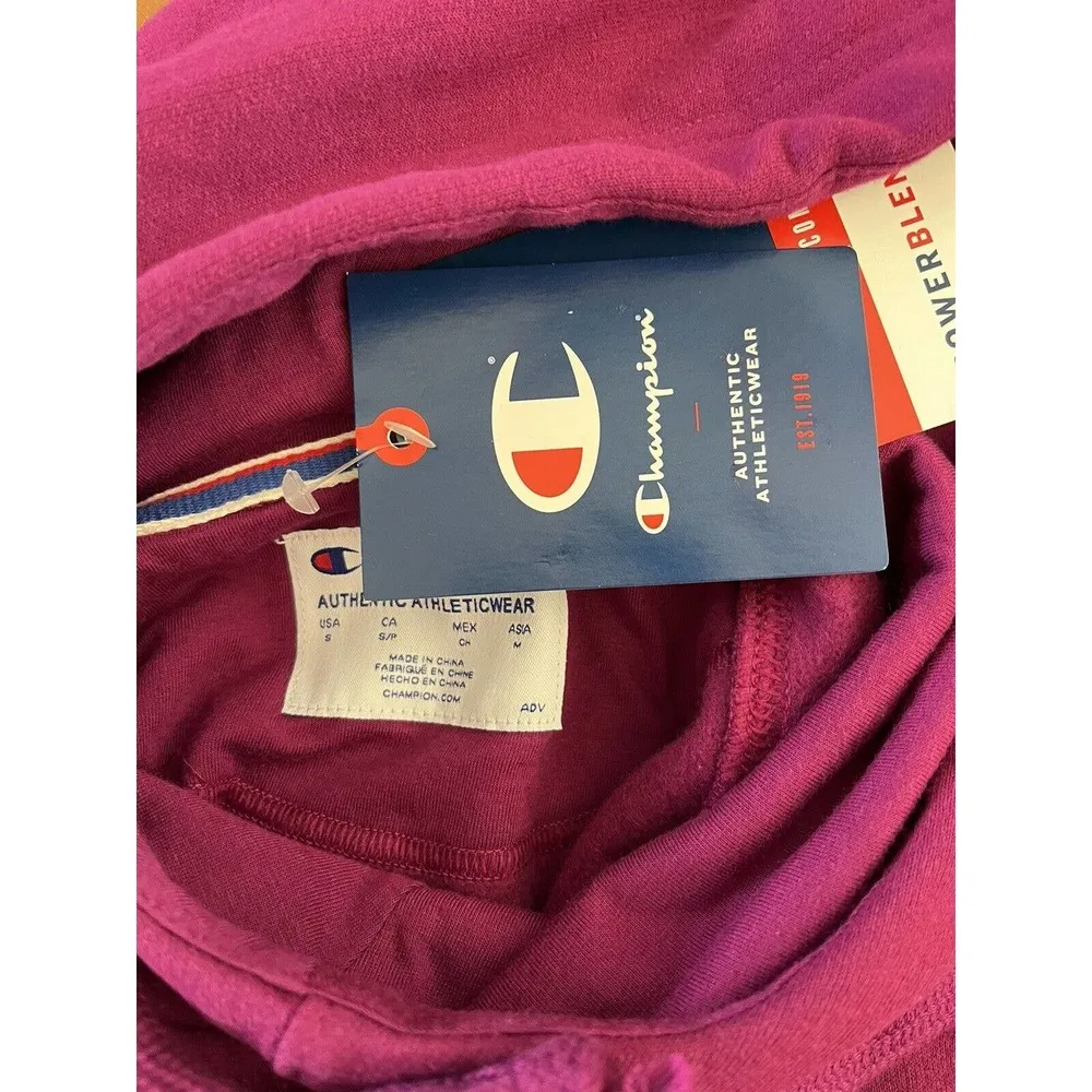 NWT Champion Powerblend Purple Pull Over Spell Out Fleece Lined Hoodie Small - Image 5