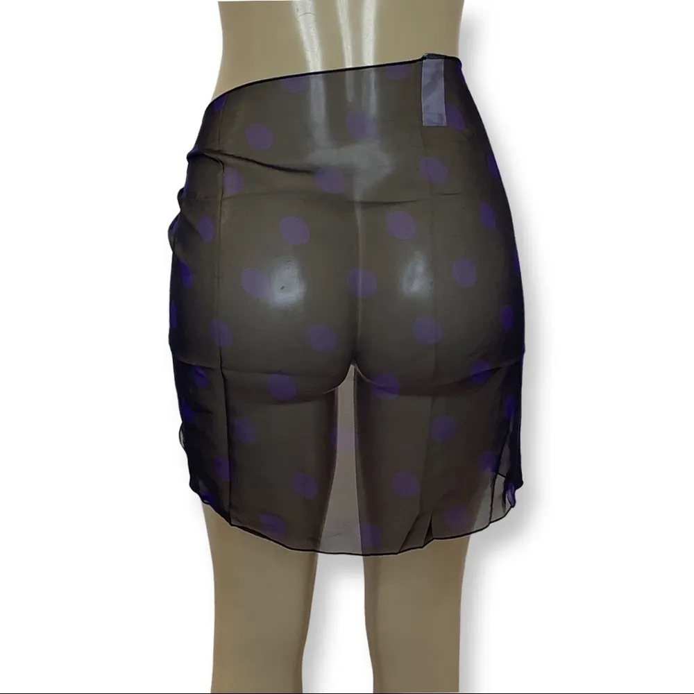 Zuliana Black With Purple Polka Dots. Lettuce Trim Sheer Tie Sarong. Made in USA Size undefined - Image 3