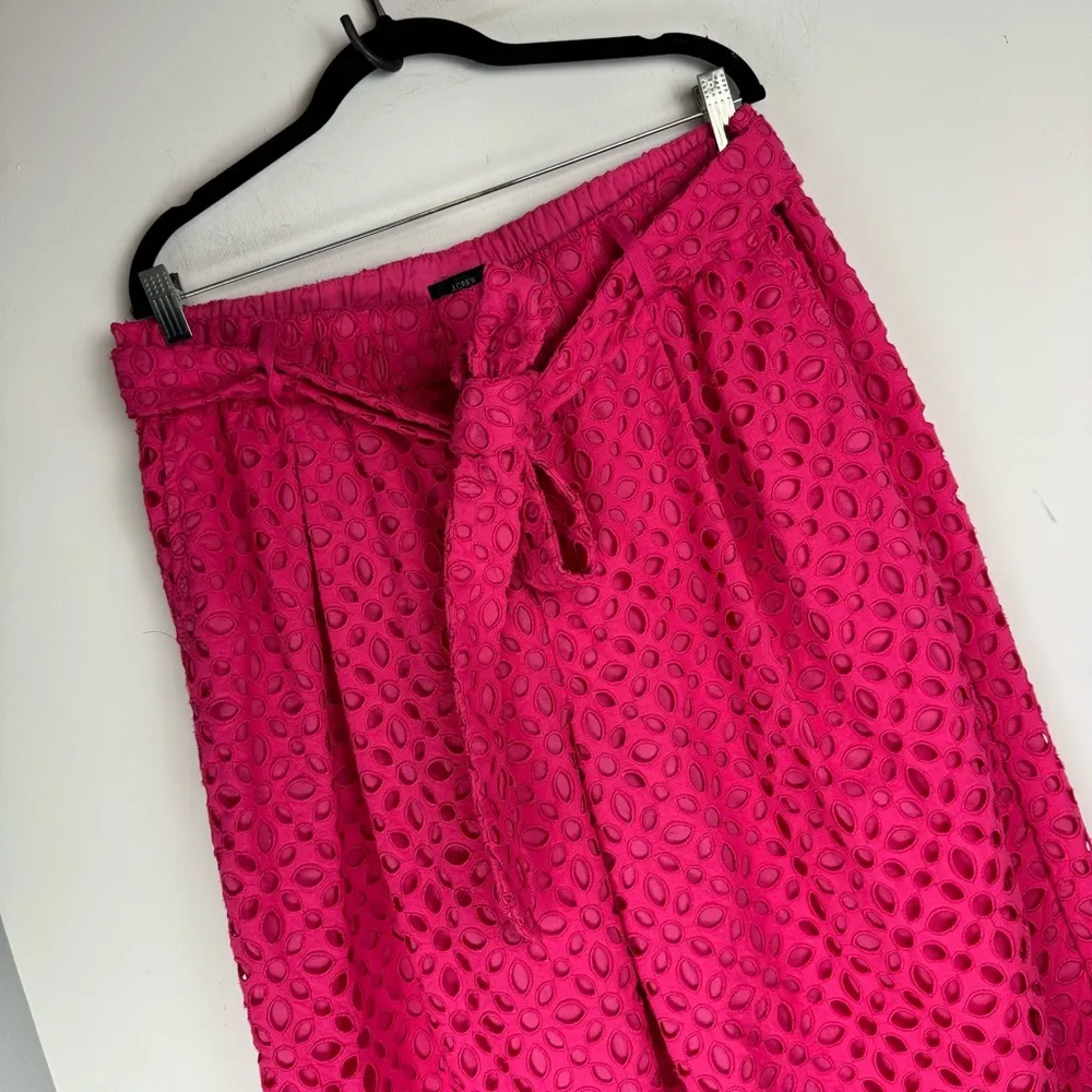 J. Crew Womens Pink Eyelet Tie Waist Pants Sz 16 Crop Wide Leg - Image 6