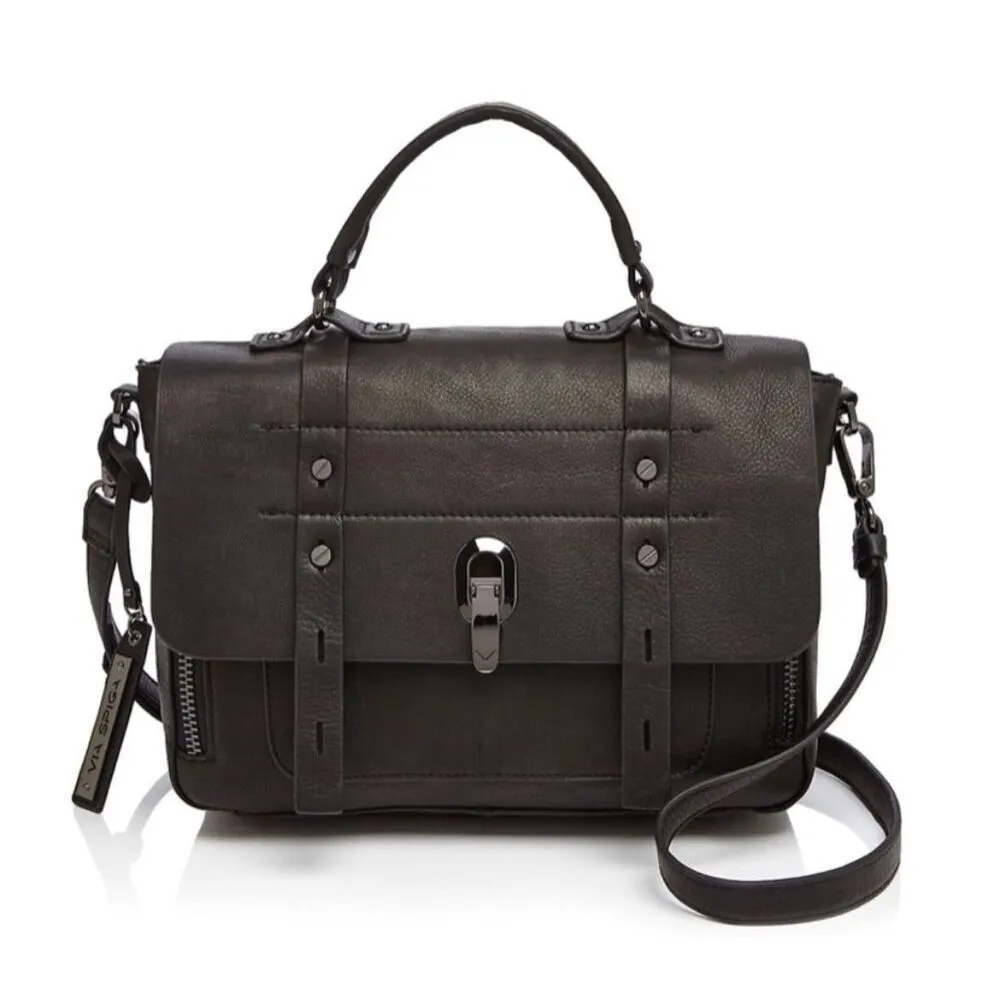 ✨VIA SPIGA "SASHA" BLACK AZTEC LEATHER BAG Messanger✨ Black - Image 2