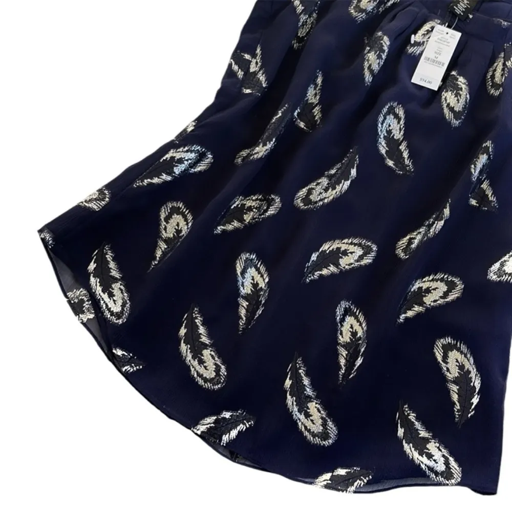 NWT White House Black Market Skyfall Feather Silk Blend Top Navy Silver Medium - Image 4