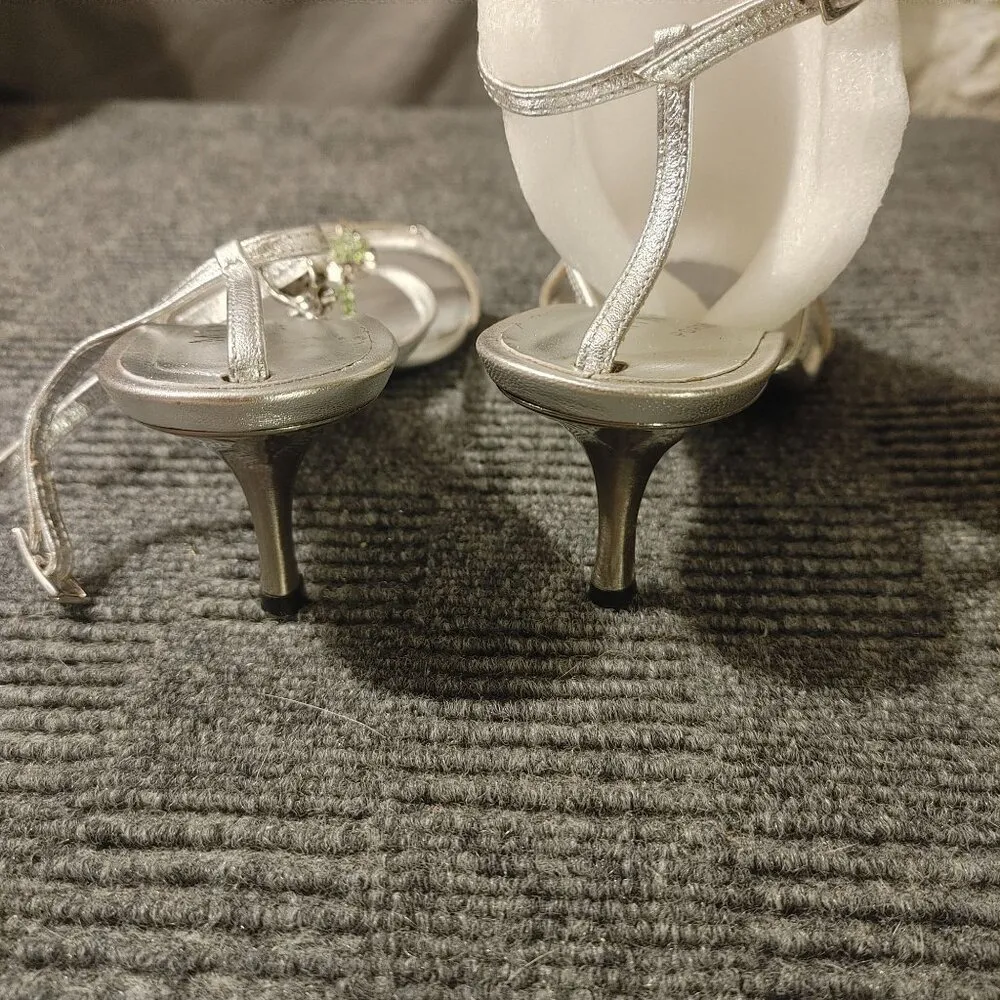 Mingo Portofino Vero Cuolo Italy Heels Silver Lime Green Crystals Panther Jaguar Size 5.5 - Image 15