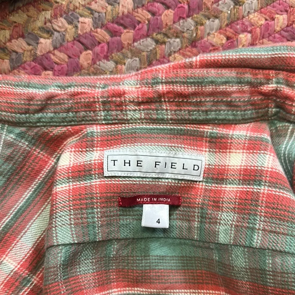 THE FIELD GREEN & PINK PLAID BUTTON UP FLANNEL Elbow Patches Size 4 - Image 3