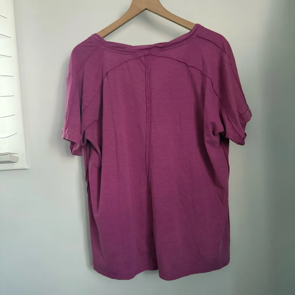 Free People XS Oversized Tunic Short Sleeve Tee Orchid Purple V Neck Relaxed - Image 4