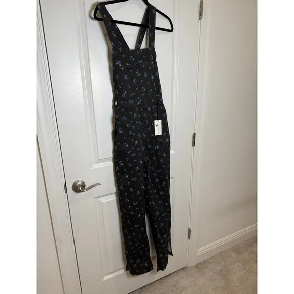 NWT - WeWoreWhat Slouchy black Watercolor Ditsy Slit jumper Overalls‎ size - Image 7