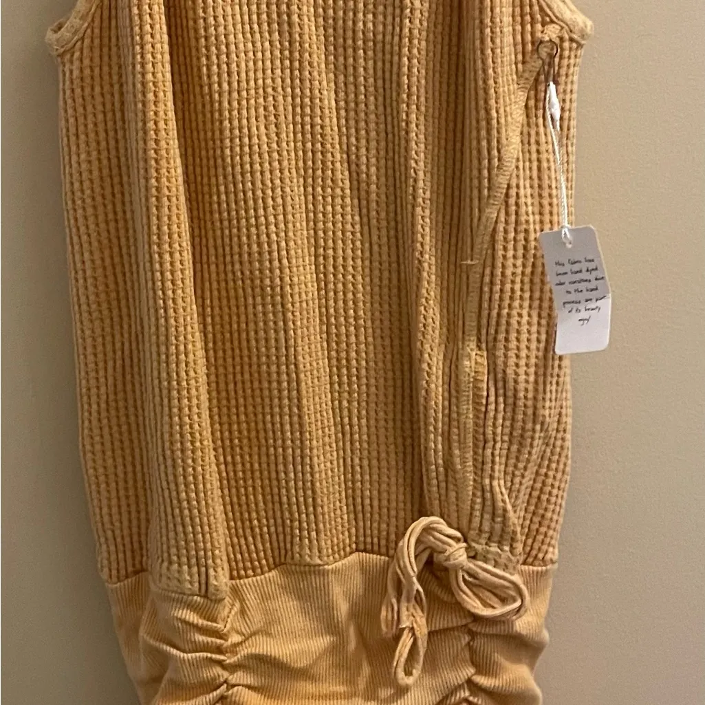 Free People FP One Katya Thermal Waffle Knit Mini Dress Bodycon Ruching Gold XS - Image 3