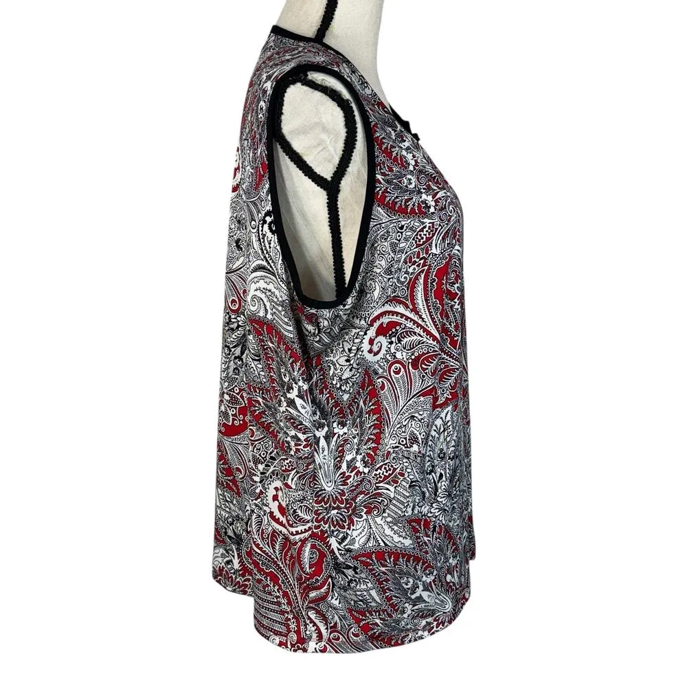 Liz Claiborne Career X-Large Top Sleeveless Floral Stretch Keyhole V-Neck Multi - Image 3