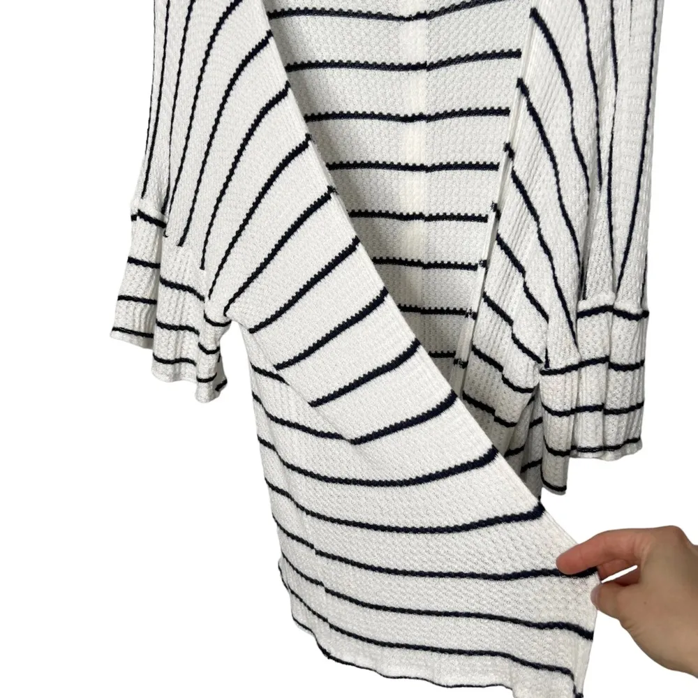 Altar’d State White & Navy Blue Striped Ruffle Sleeve Button Back Cardigan - Image 6
