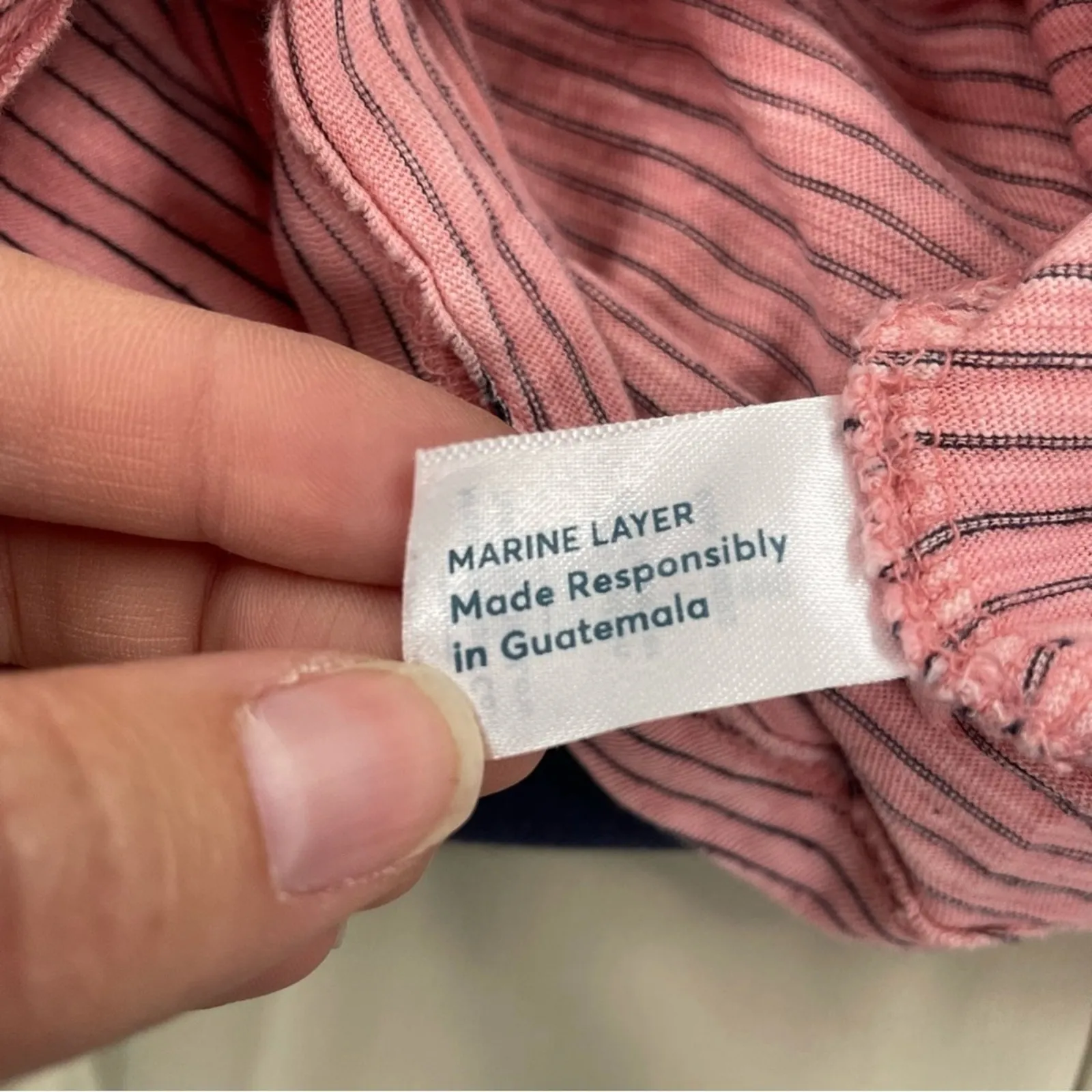 Marine Layer Pink Striped Short Sleeve Tee Shirt Womens L Casual Pocket Classic - Image 7