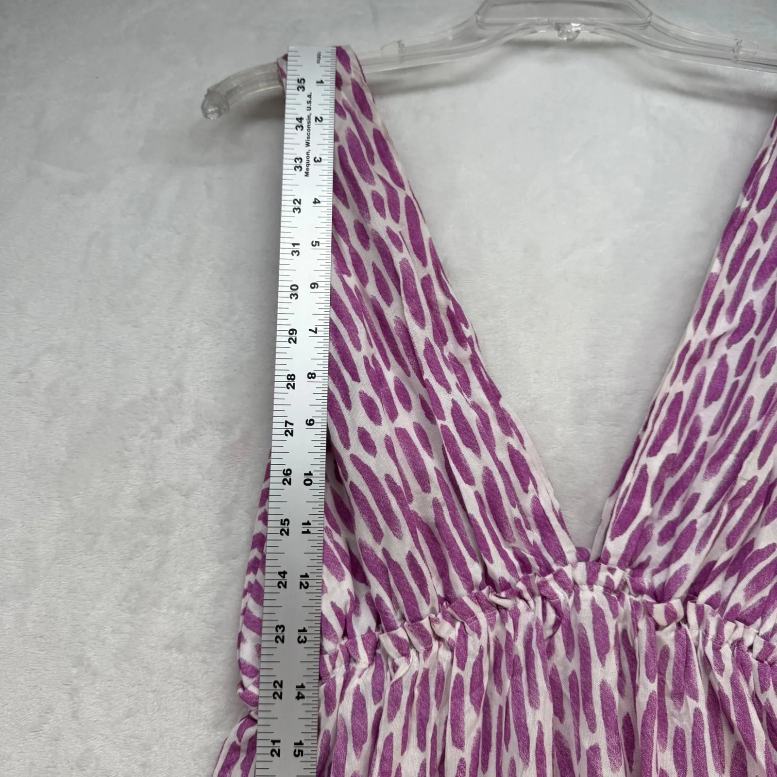Salty Lemon Maxi Dress V‎ Neck Tiered Casual Summer Dress Purple White L Size L - Image 3