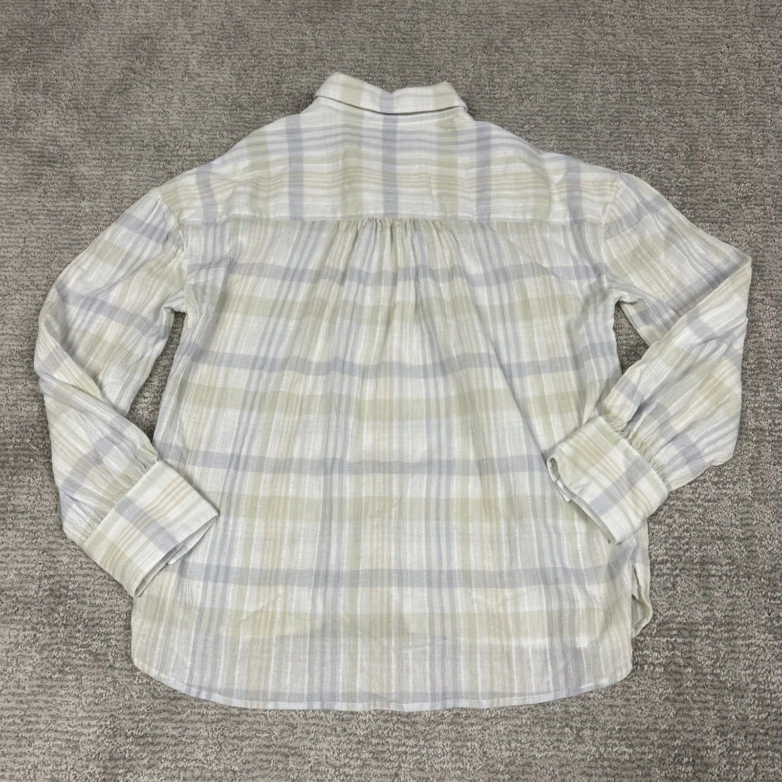 Faherty Ollie Top Womens Large Popover Shirt Organic Cotton Beige Green Blue - Image 7