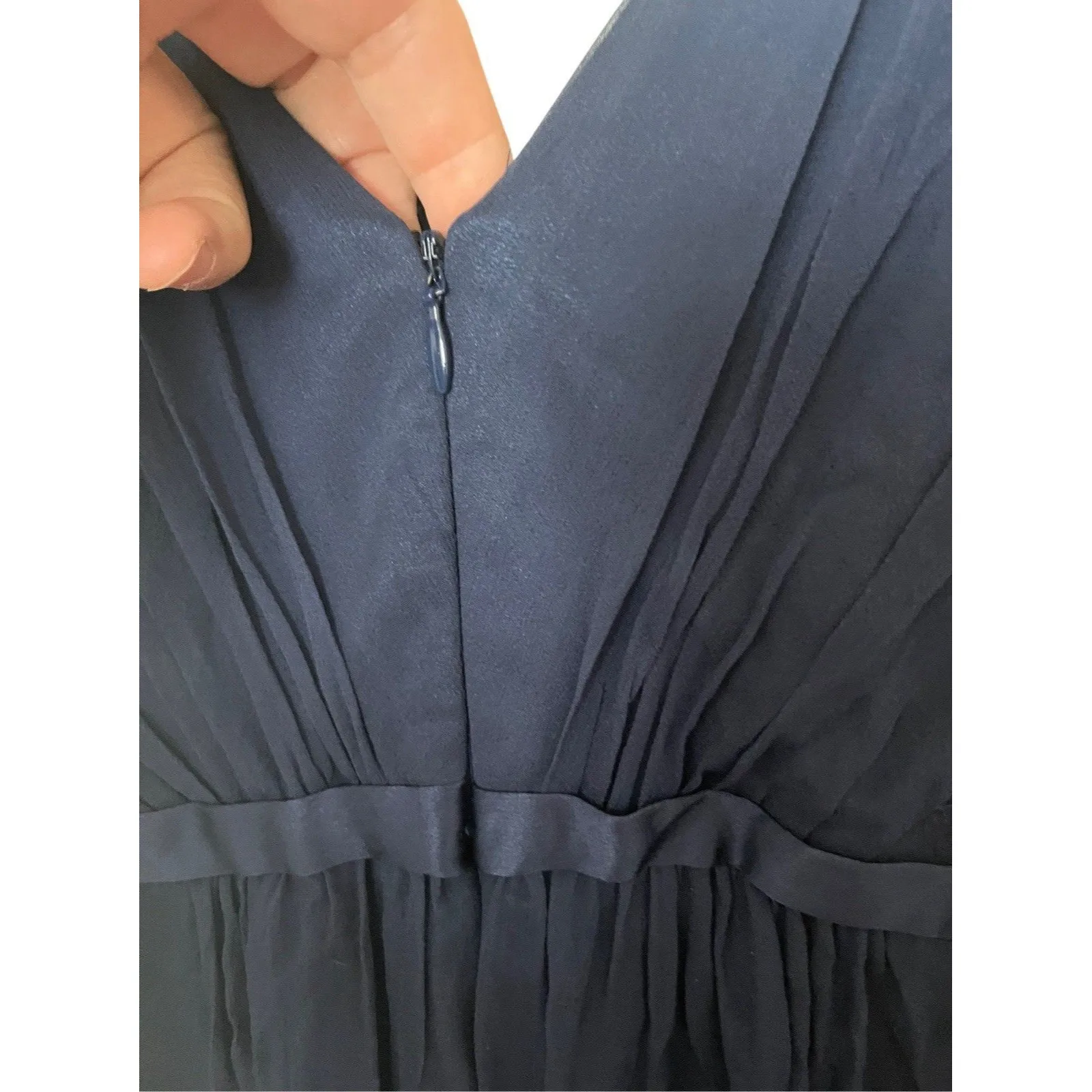 Mikael Aghal Silk Maxi Gown Blue Beaded Prom Formal Event Dress Size 0 - Image 7