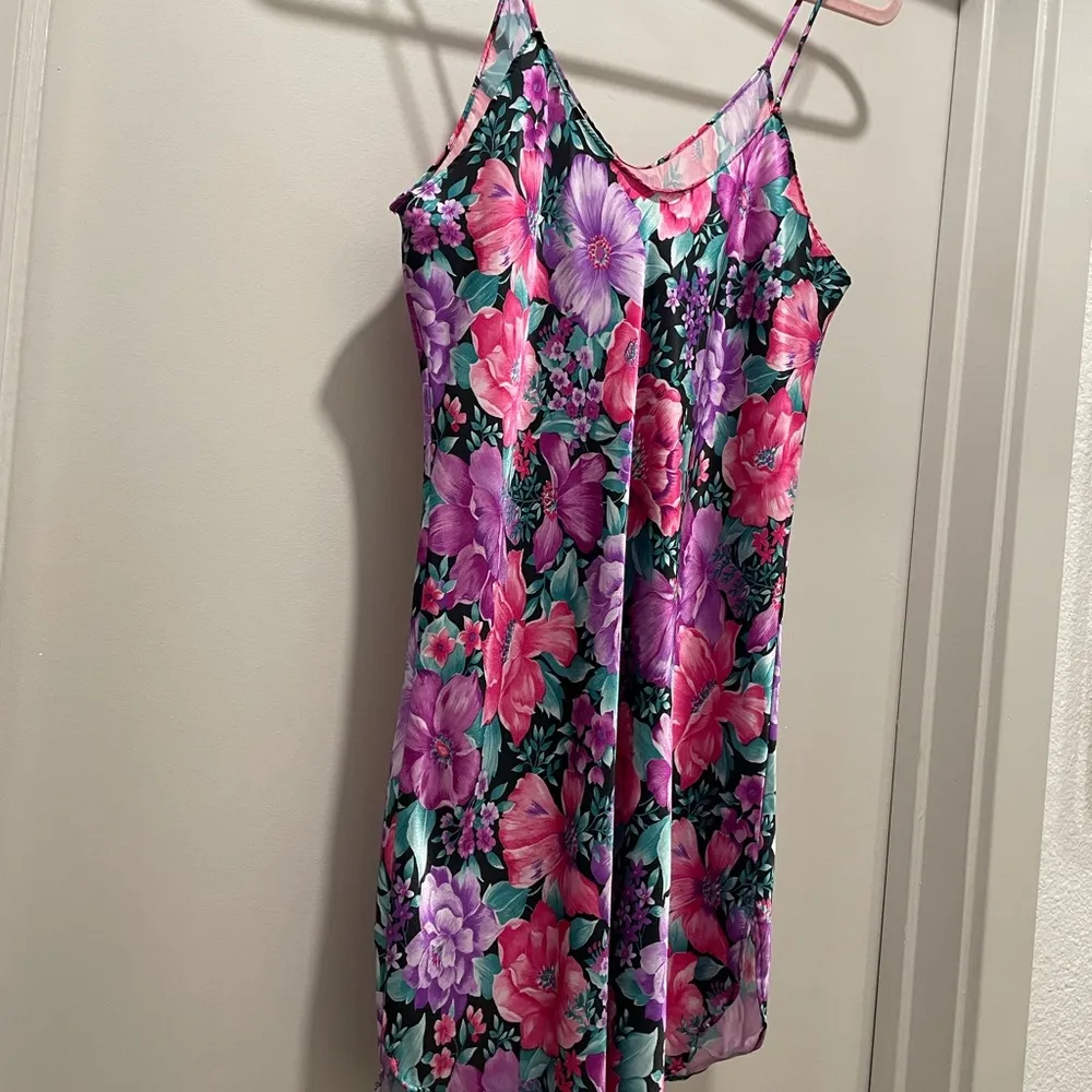 VTG 90s Pixiecore Purple & Pink Floral Patterned Cami Slip Mini Dress - M - Image 9