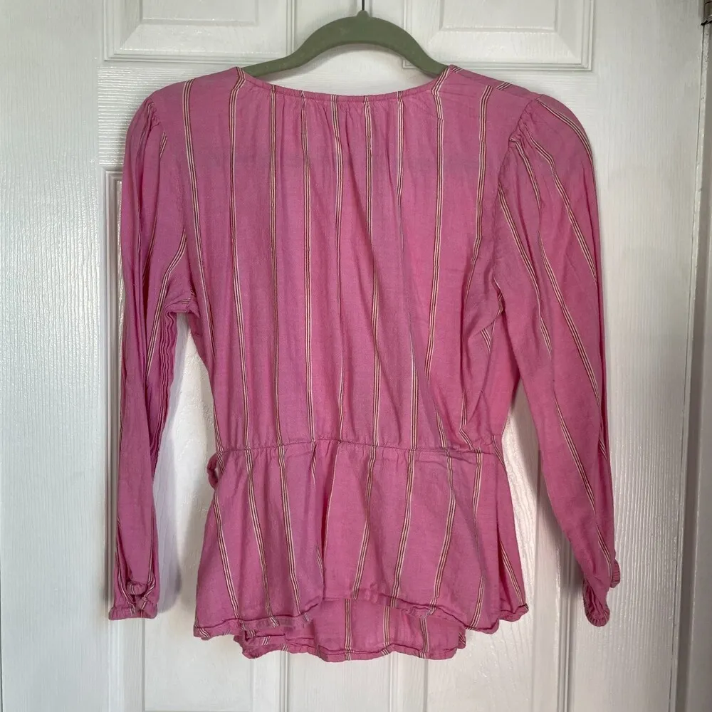 Old Navy pink striped wrap blouse top - Image 2