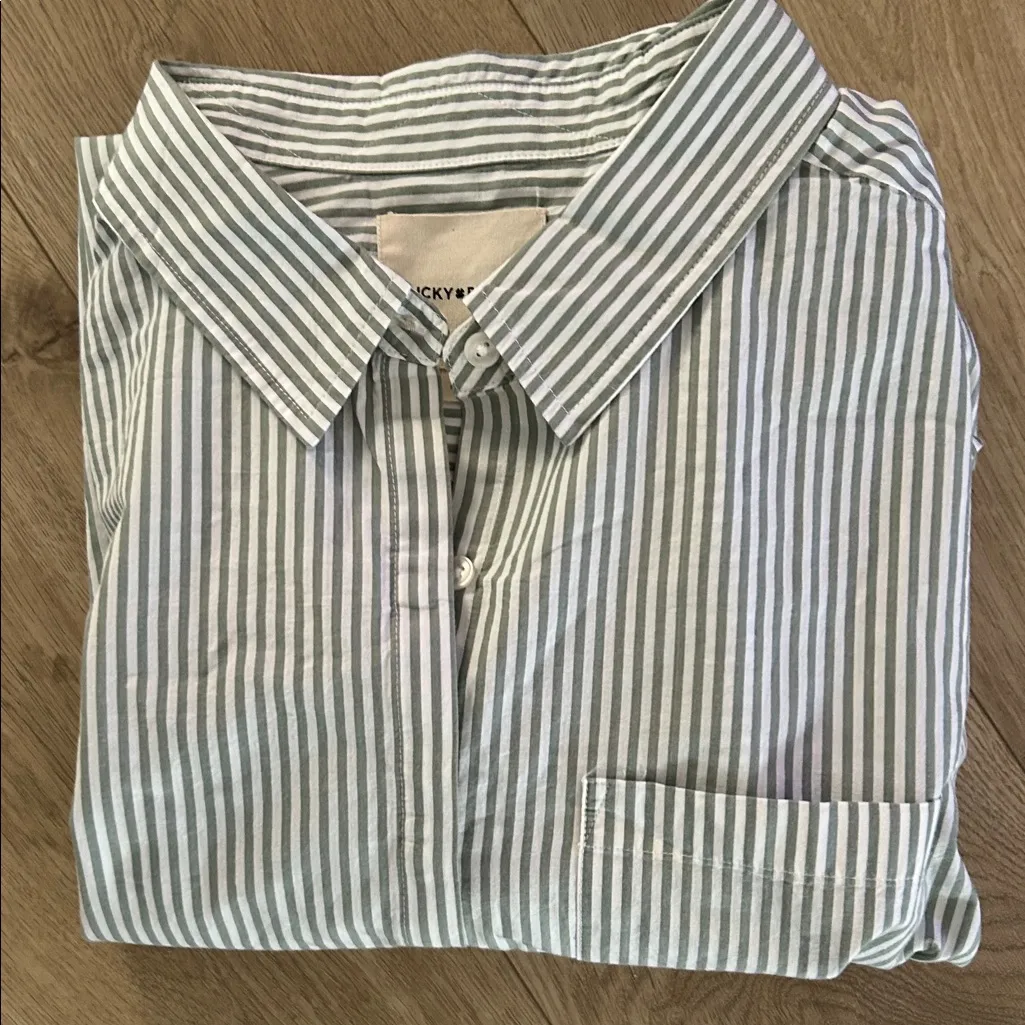 LUCKY BRAND Oversized Button Back Top, Green Stripe, Size Large, NWT - Image 11