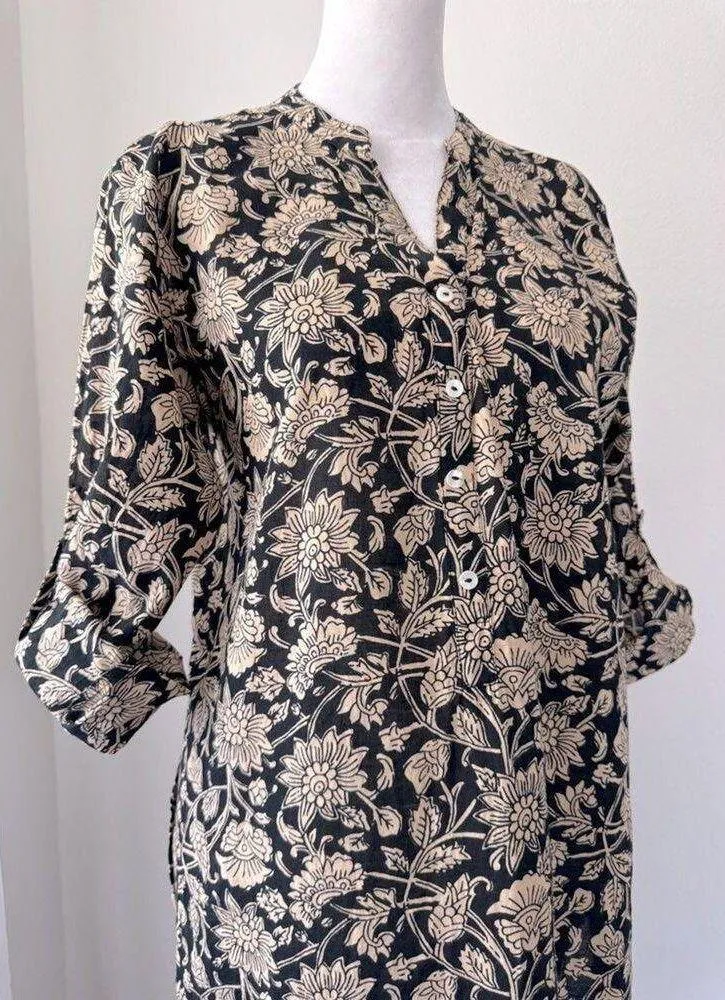 Utsa Black & Cream Midi Dress w/ Side Slits Size M - Image 2