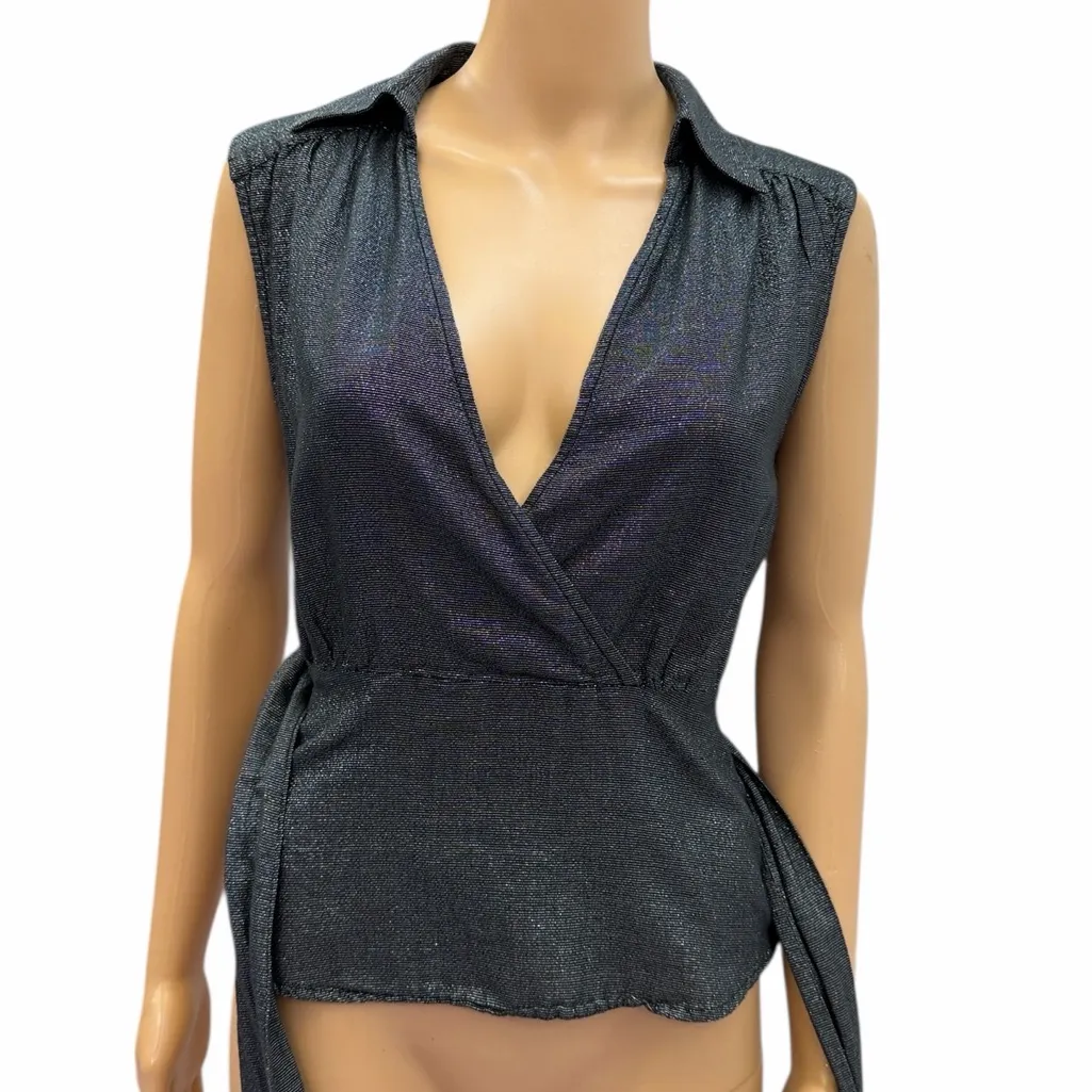 Rampage Shimmering Sleeveless Black Wrap Blouse Juniors Medium - Image 8