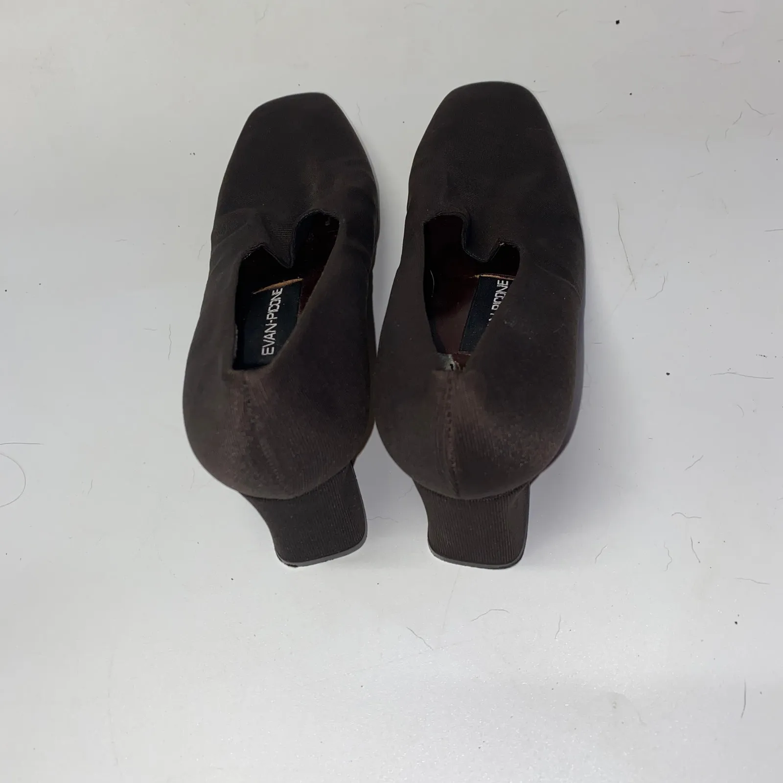 Evan Picone Brown Stretch Fabric Slip-On Square Toe Block Heels Women's Size 5.5 - Image 4