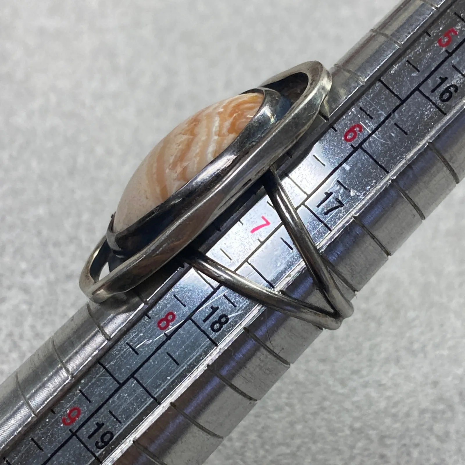 Unique Unsigned Sterling Silver Natural Lace Calcite Stone Ring Sz 7 Handmade Tan - Image 7