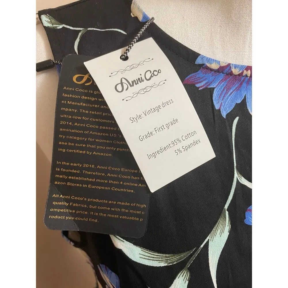 Anni Coco Sleeveless Dress Size XL Floral Pin Up New Black - Image 5