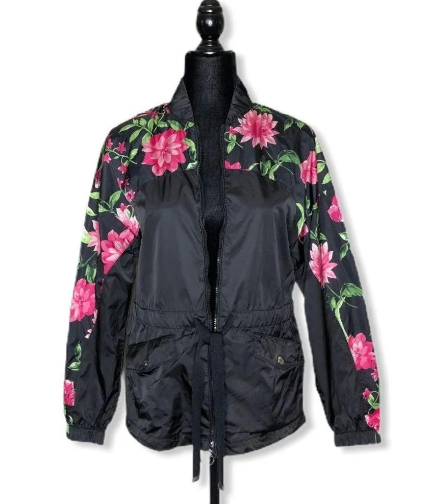 Juicy by Juicy Couture Lightweight Black Pink Floral Zip Up Track Jacket sz XS - Image 5