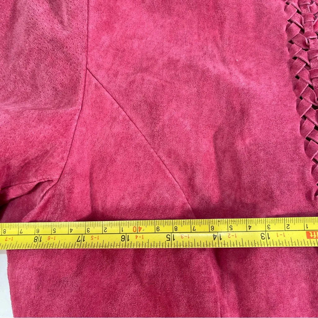 Vtg Coldwater Creek Cranberry Red Leather Suede Braided Jacket LG Whimsigoth - Image 2