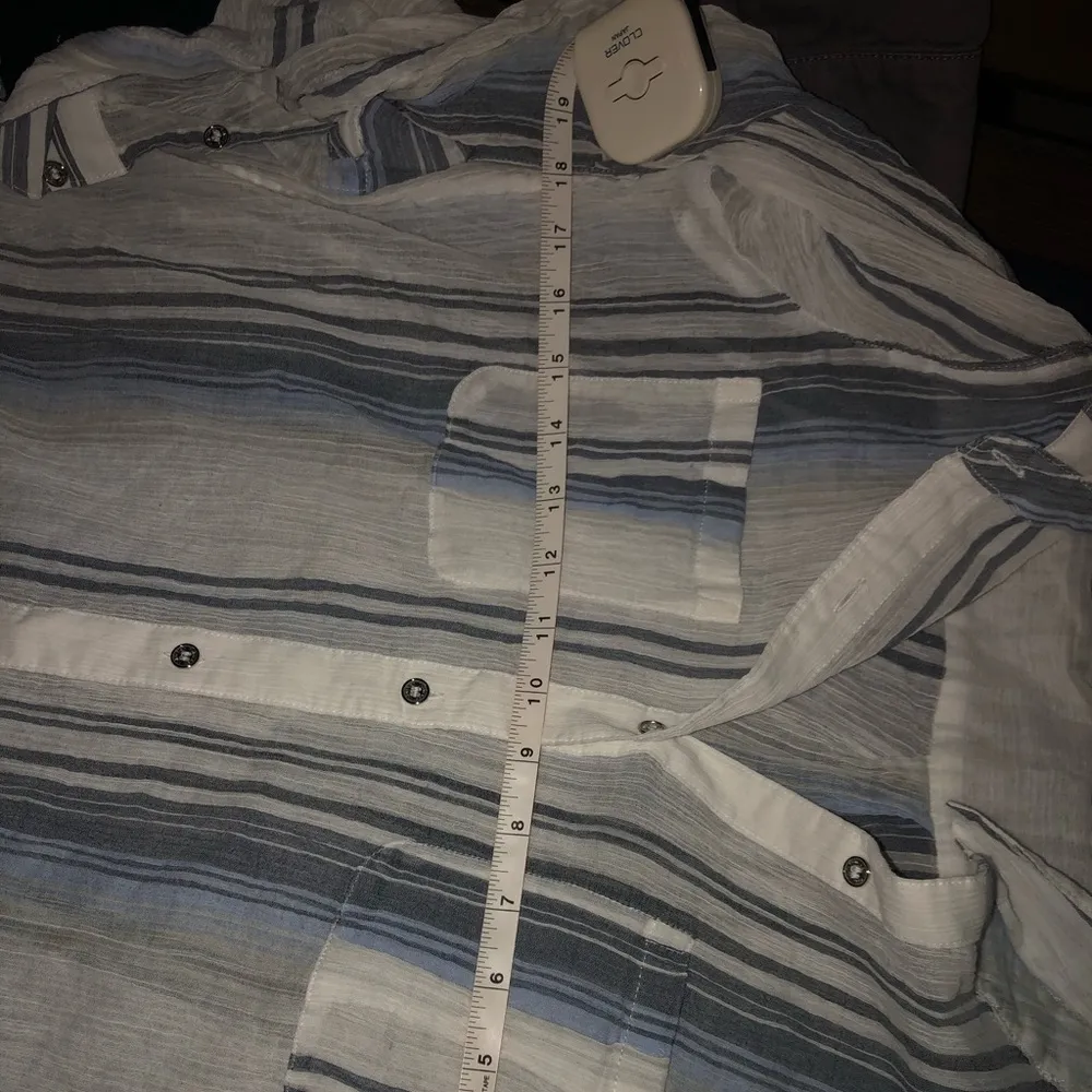 Calvin Klein button up blouse 
White and Blue Sz Med - Image 6