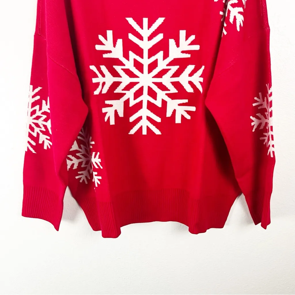 MONROE & MAIN Red Large Snowflakes Print Long Sleeves Crewneck Sweater Size 3X - Image 8