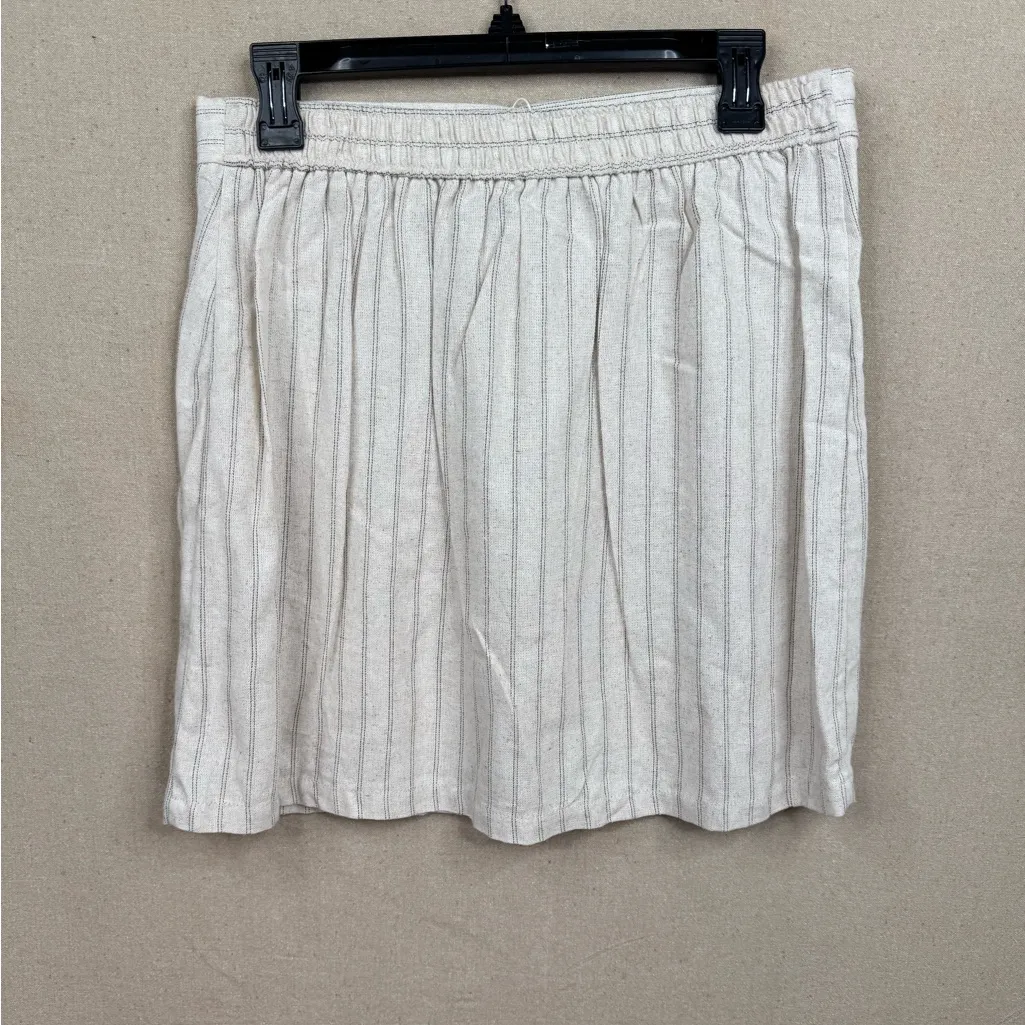 Max Studio Women's Beige Pinstripe Pullon Skirt Size L Linen Blend - Image 2