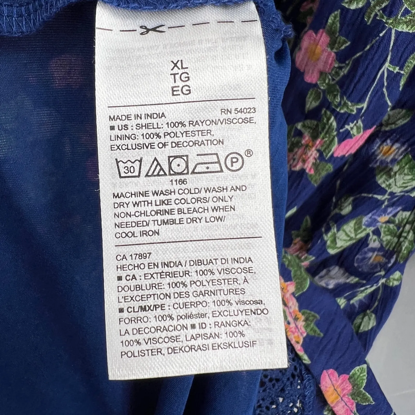 Old Navy Blue Floral Midi Dress XL Rayon Lined Long Sleeve Boho Fit & Flare - Image 5