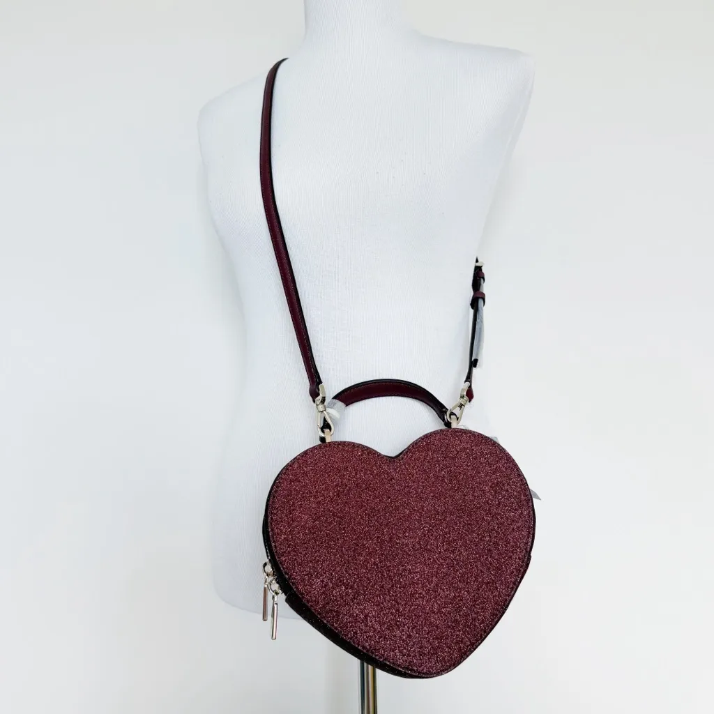 Kate Spade Love Shack Glitter Heart Crossbody Bag Purse Deep Nova Dark Red Love - Image 9