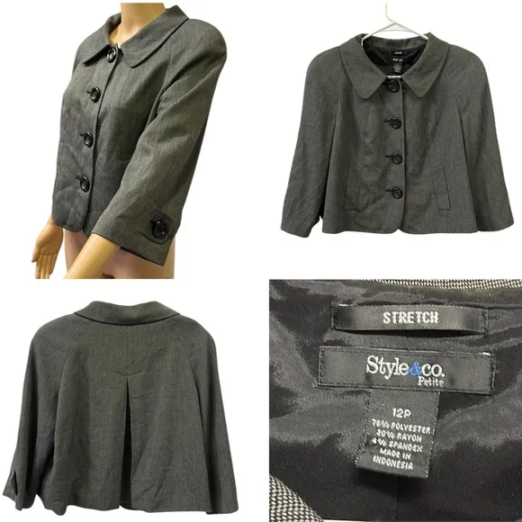 Vintage Style Co 3 Quarter Sleeve Collared Cropped Large Button Jacket Petite 12 - Image 2