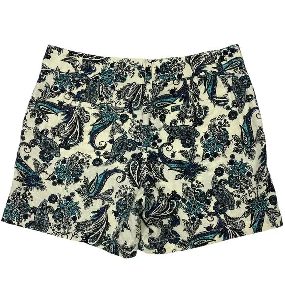 Whimsigoth Linen‎ Blend Shorts Sz 6 Paisley Preppy Cream Blue Dressy Chino Boho - Image 2