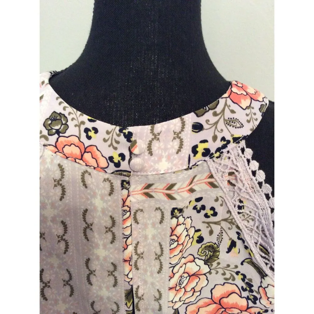 Boho Floral Romantic Lace Lavender Open Shoulder Top Medium M Womens - Image 4