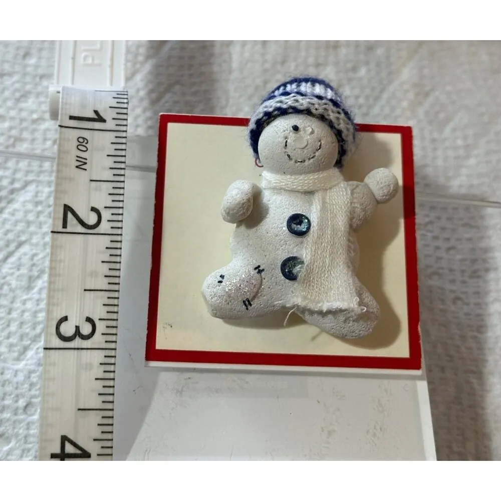 Handmade Snowman With Scarf Christmas Brooch Pin With Knitted Hat Holiday Blue - Image 5