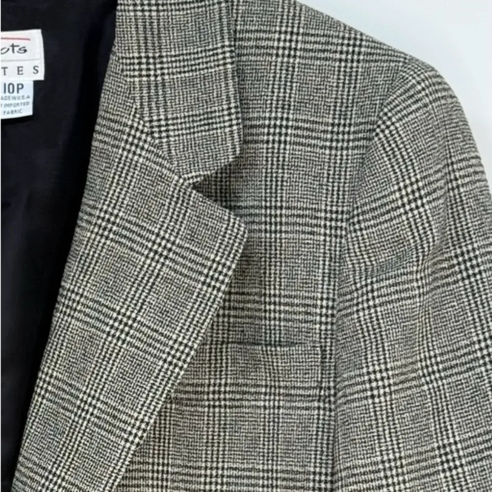 TALBOTS PETITES VINTAGE Glen Plaid Wool Career Blazer Gray Black 10P - Image 8