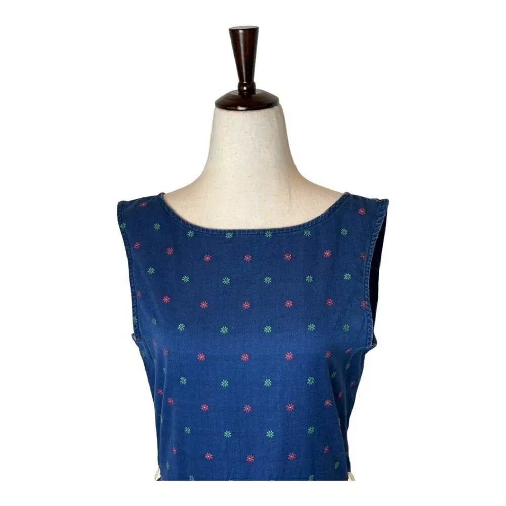 Maison Kitsune Dress Women 8 Blue Floral Cotton Button Detail‎ Tie Back Mini - Image 3