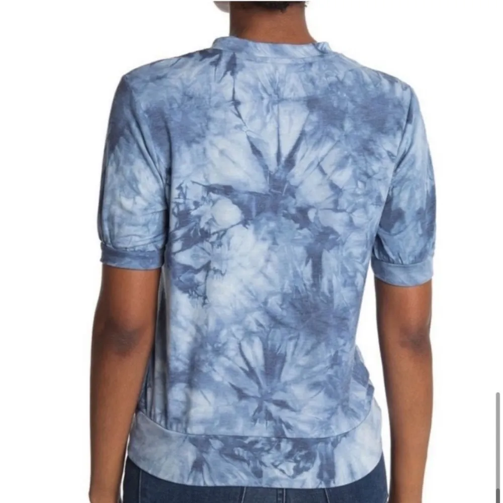 Como Vintage Blue Tie Dye Front Twist Knot T-shirt Top - Image 9