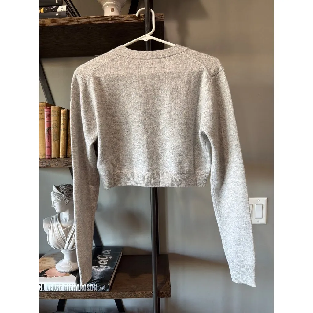 Enza Costa Cropped Cashmere V Neck Cardigan Heather Gray Womens Size Small - Image 3