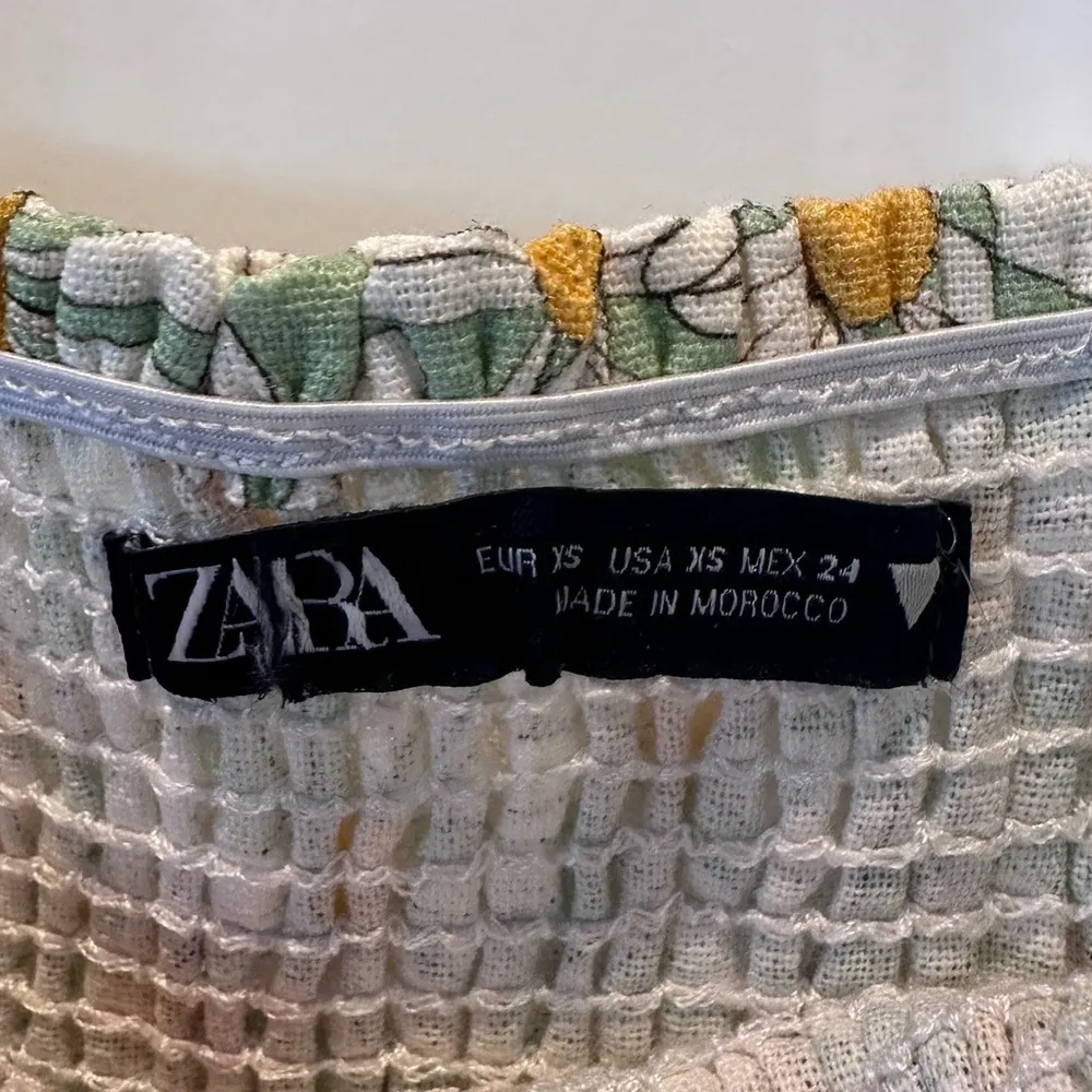 Zara Women's Linen Blend Green Square Neck Sunflower Mini Dress Size XS‎ - Image 4