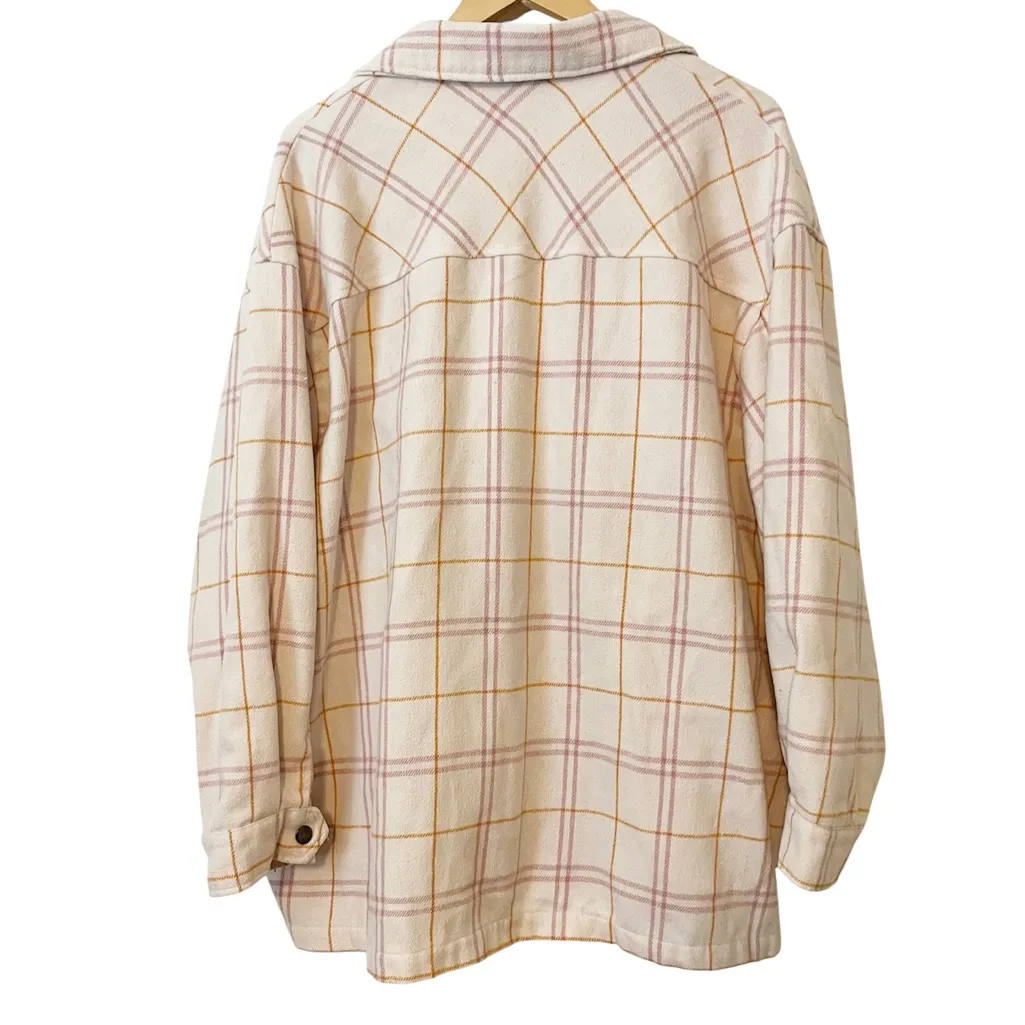HFX Pink Orange Cream Plaid Snap Up Long Sleeve Shacket‎ Jacket Women’s Size XXL - Image 2