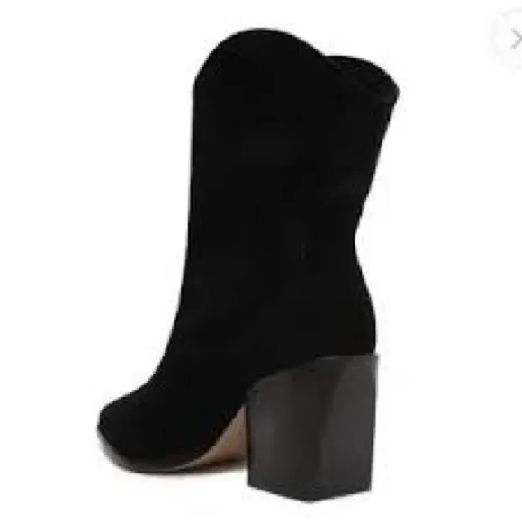 Schutz Tessie black leather suede boots block heel trendy western women size 7.5 - Image 2