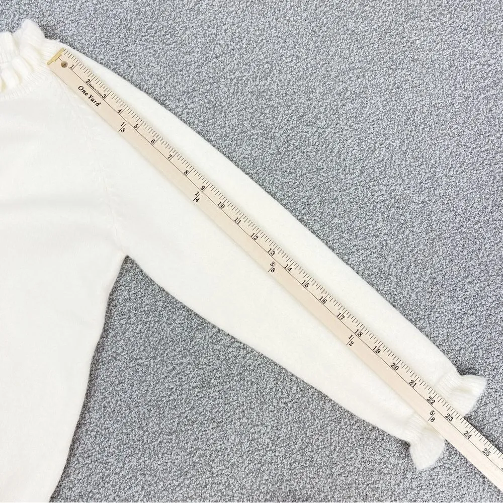 C+D+M Ruffle Trim Half Button Pullover Sweater Ivory Small Coquette Victorian White - Image 12