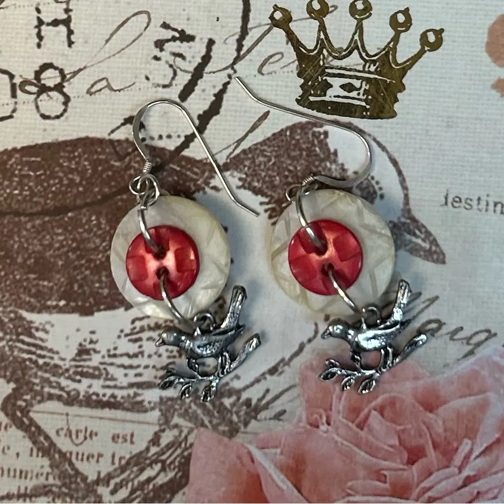 Hand Crafted Vintage Carved Shell Button Earrings White - Image 2