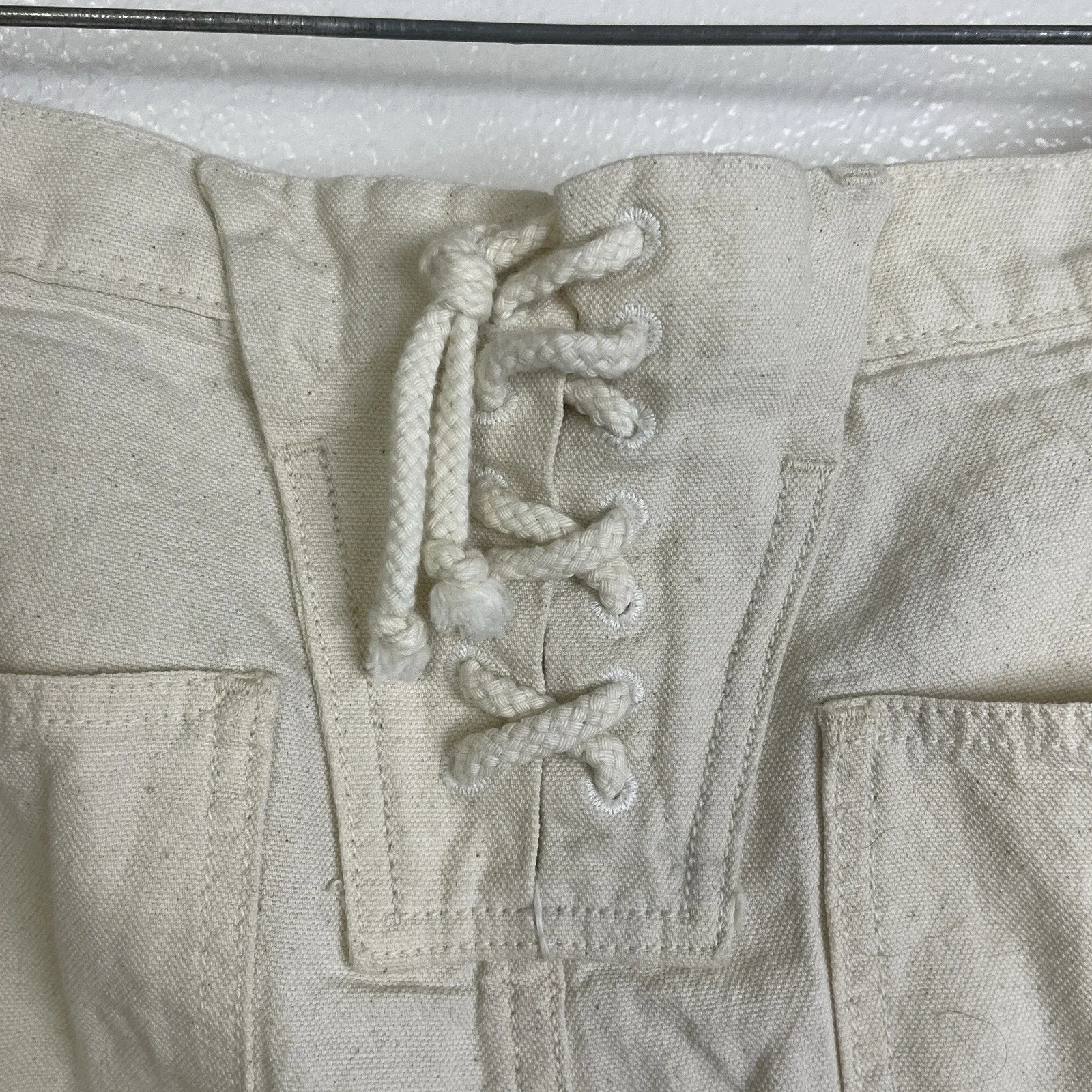 Dr Collectors Pants Large Ivory Crop Lace Up Back Button Nautical Cotton 36x26 - Image 9