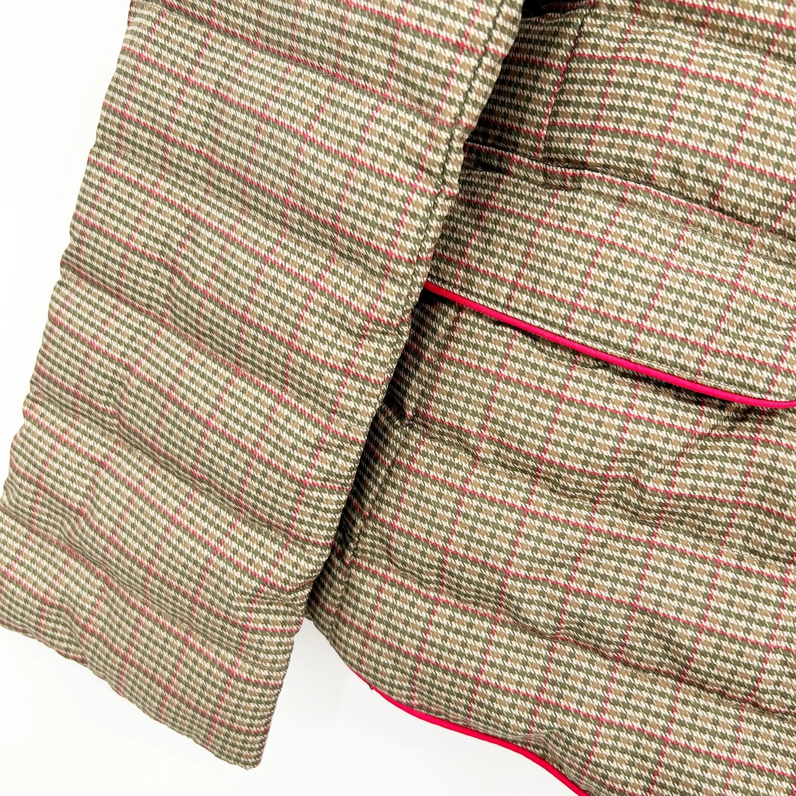 Boden Womens Winter Plaid Houndstooth Snap Feather Down Puffer Jacket‎ Size 4 Brown - Image 2