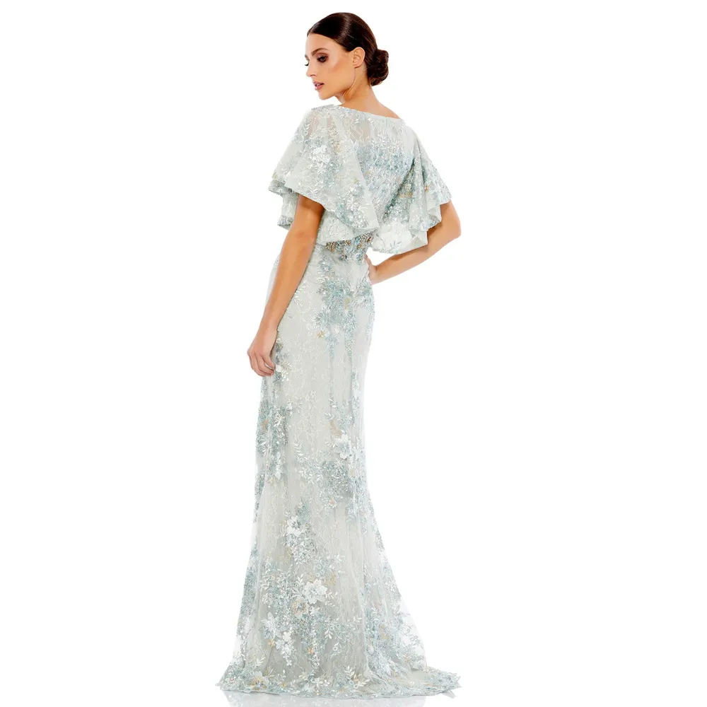 Mac Duggal 67842 Bell Sleeve Floral Seafoam Embellished Gown Dress 16 NWT - Image 8